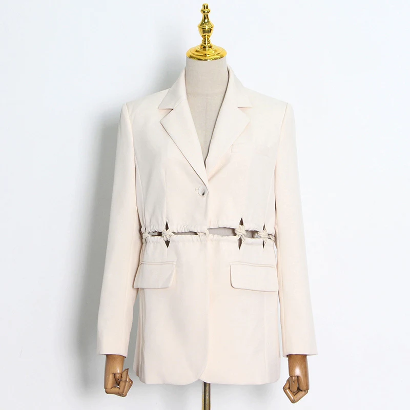 Woven Stitching Blazer-Hose Anzug mit einem Knopf, cropped. Stilvolles Outfit für Damen. Perfekt für einen modernen, eleganten Look. — foto 5