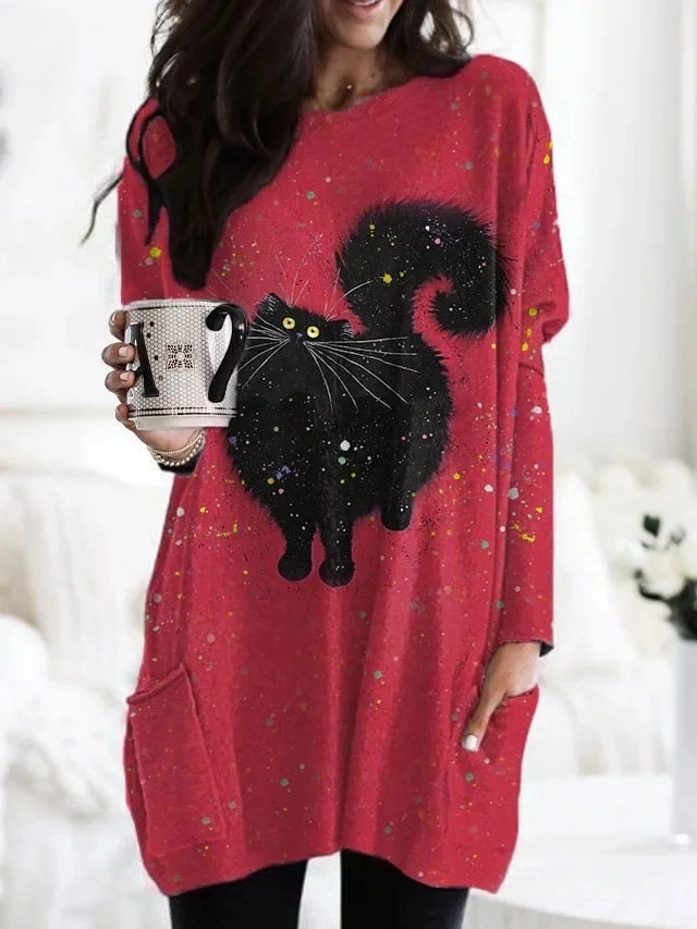 Women's Printed Round Neck Long Sleeve Bag Hip Dress. Offers comfort and style, a versatile and elegant choice, ideal fo — photo 6