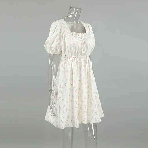 Title 9, Vestido francês elegante floral com manga bufante