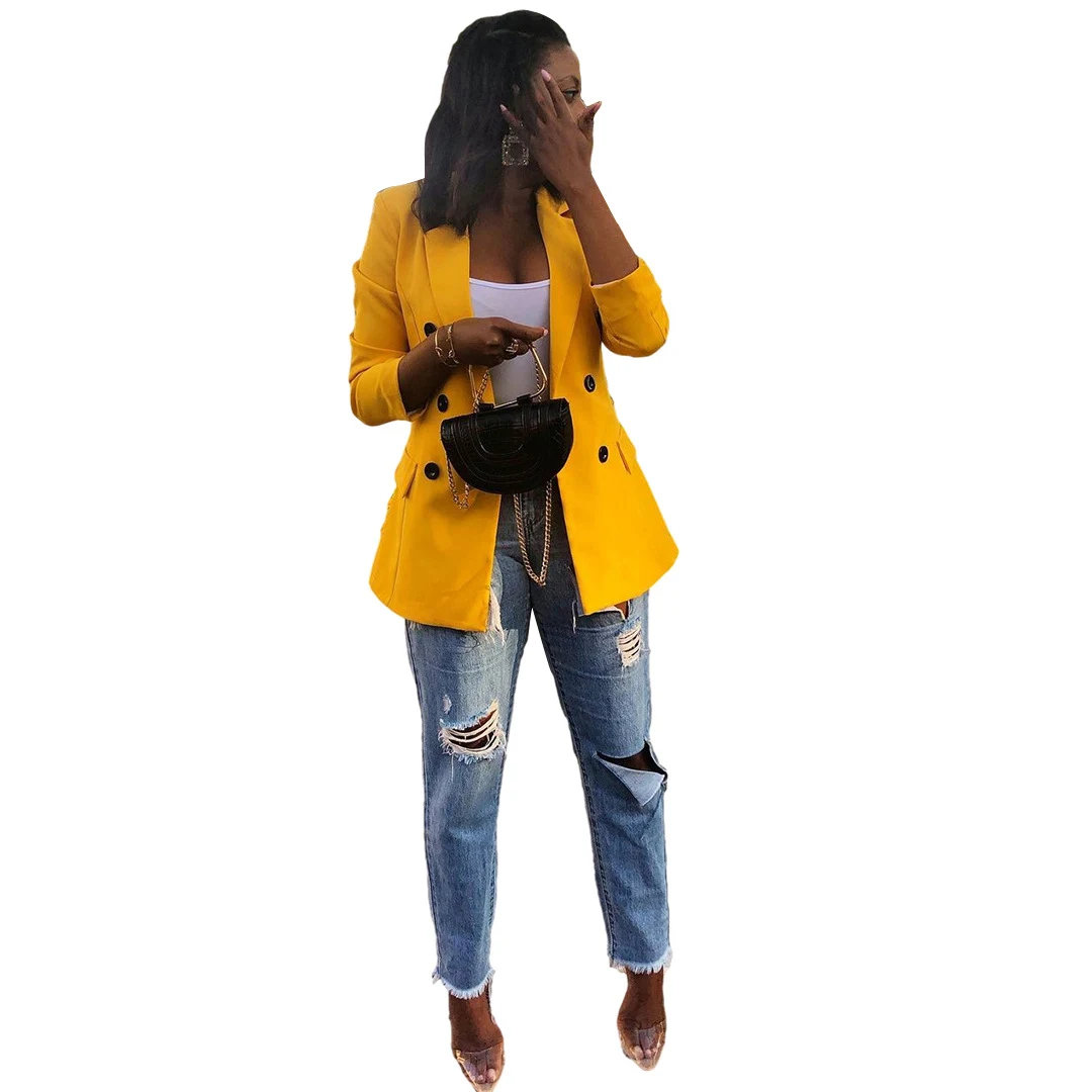 Title 15, Womens fashion double-breasted mid-length blazer