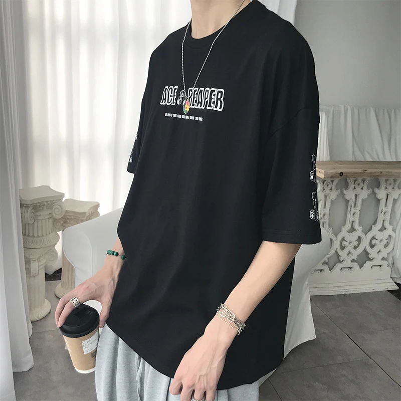 Camiseta de manga curta com estampa criativa de urso japonês para o verão, combina com tudo, leve e confortável, ideal para um visual casual e moderno em dias quentes. — foto 12