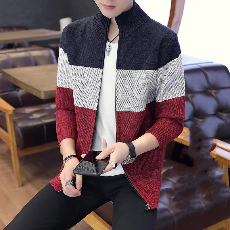 Title 4, Mens knitted cardigan plus size with velvet pa...