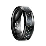 Anel de tungstênio masculino com fibra de carbono verde e folhas incrustadas, 8mm de largura – moderno e resistente. — foto 7