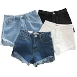 Zomer denim shorts met hoge taille, korte voorkant, lange rug. Stijlvol en comfortabel voor warme dagen. Ideaal voor een trendy zomerlook. — foto 1