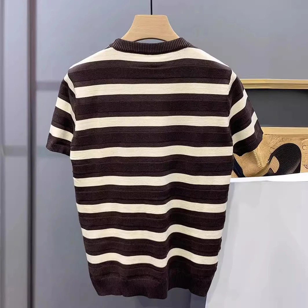 Striped Knitted Round Neck Short Sleeve T-Shirt, a comfortable and versatile top perfect for casual wear, lightweight an — photo 7