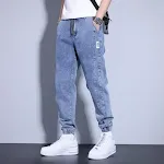 Youth Casual Harem Drawstring Elastic Waist Beam Foot Men's Jeans offer comfort and style. Perfect for everyday wear, th — photo 1