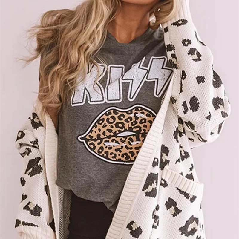 Printed Leopard Lips Crew Neck Short Sleeve Blouse — photo 10
