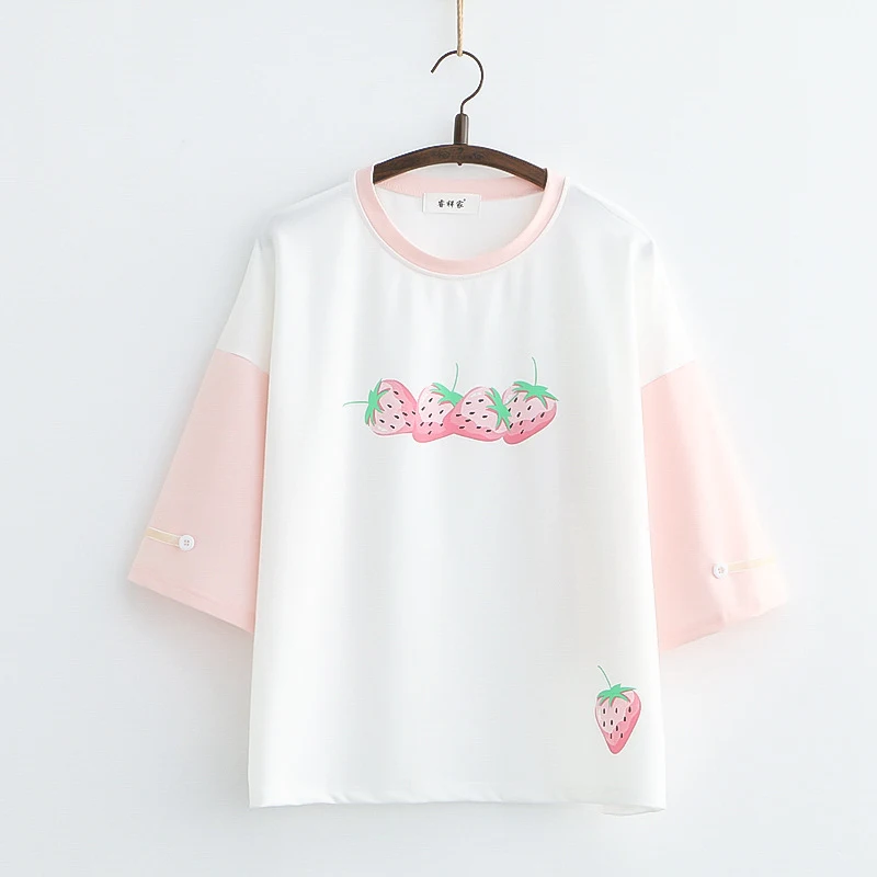 Title 3, Sweet College Style Cute Little Strawberry Prin...