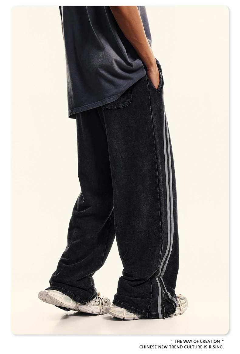 Men's Street Fashion Sports Style Washed Batik Ribbon Zipper Trousers, for a comfortable and stylish urban look and ever — photo 5
