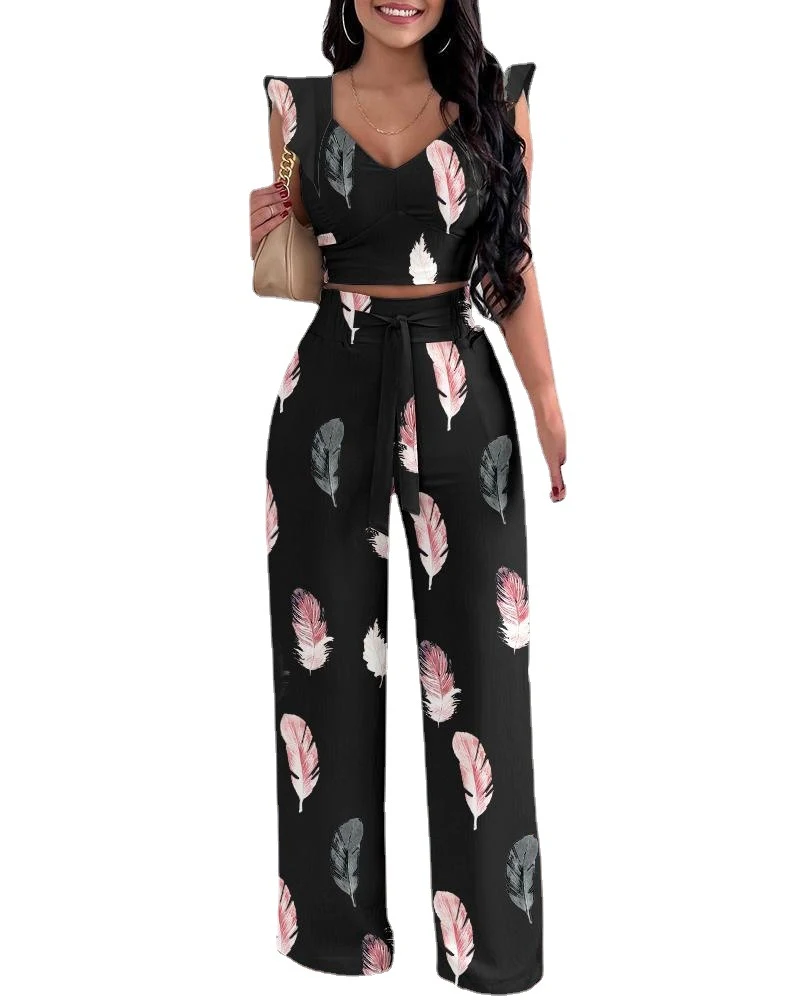 Monsoon Temperament Women's Printed Polyester Trousers Sleeveless Casual Set, a stylish and comfortable fashion choice f — photo 11