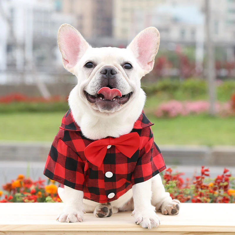 Dog Plaid Shirt Suit Wedding Dress Method Fighting Pug Small, Medium And Large Dog Pet Clothes Cat Spring Summer Autumn — photo 1