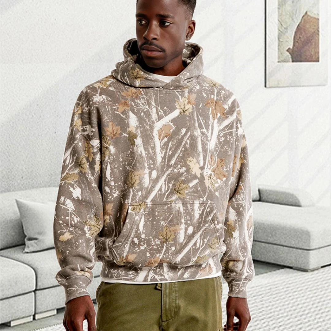 Moletom com capuz europeu e americano, solto, tie-dye retrô 3D, manga longa, estilo beisebol. Roupa moderna e confortável para o dia a dia. — foto 1