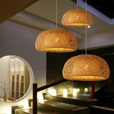 Bamboo woven simple Japanese creative pastoral chandelier provides warm, natural lighting, adding a touch of elegance an — photo 4