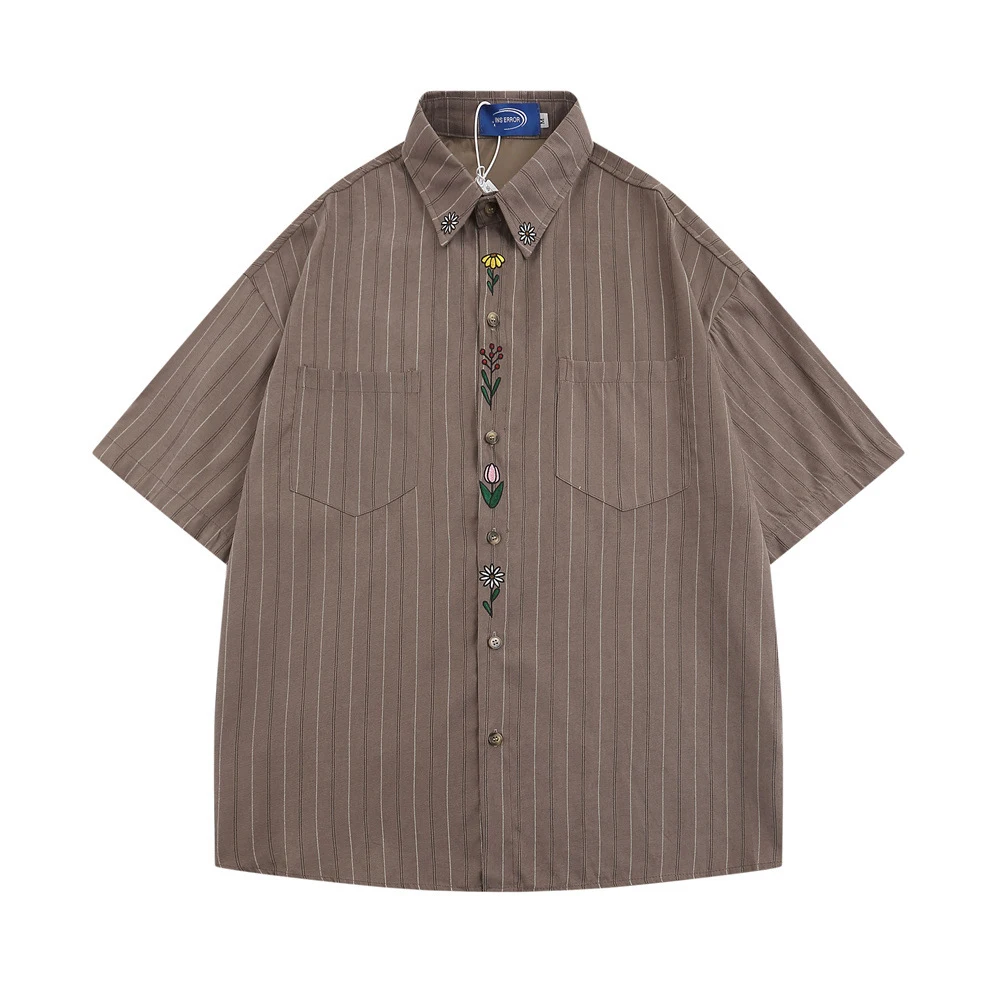 Camisa casual masculina listrada vertical manga curta, perfeita para um visual descontraído e fresco no verão, confortável e estilosa para o dia a dia. — foto 1