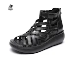 Sandalias de cuña retro étnicas para mujer, cómodas y casuales. Botines con tacón de bolso y boca de pez en piel de vaca. ¡Estilo único! — foto 14