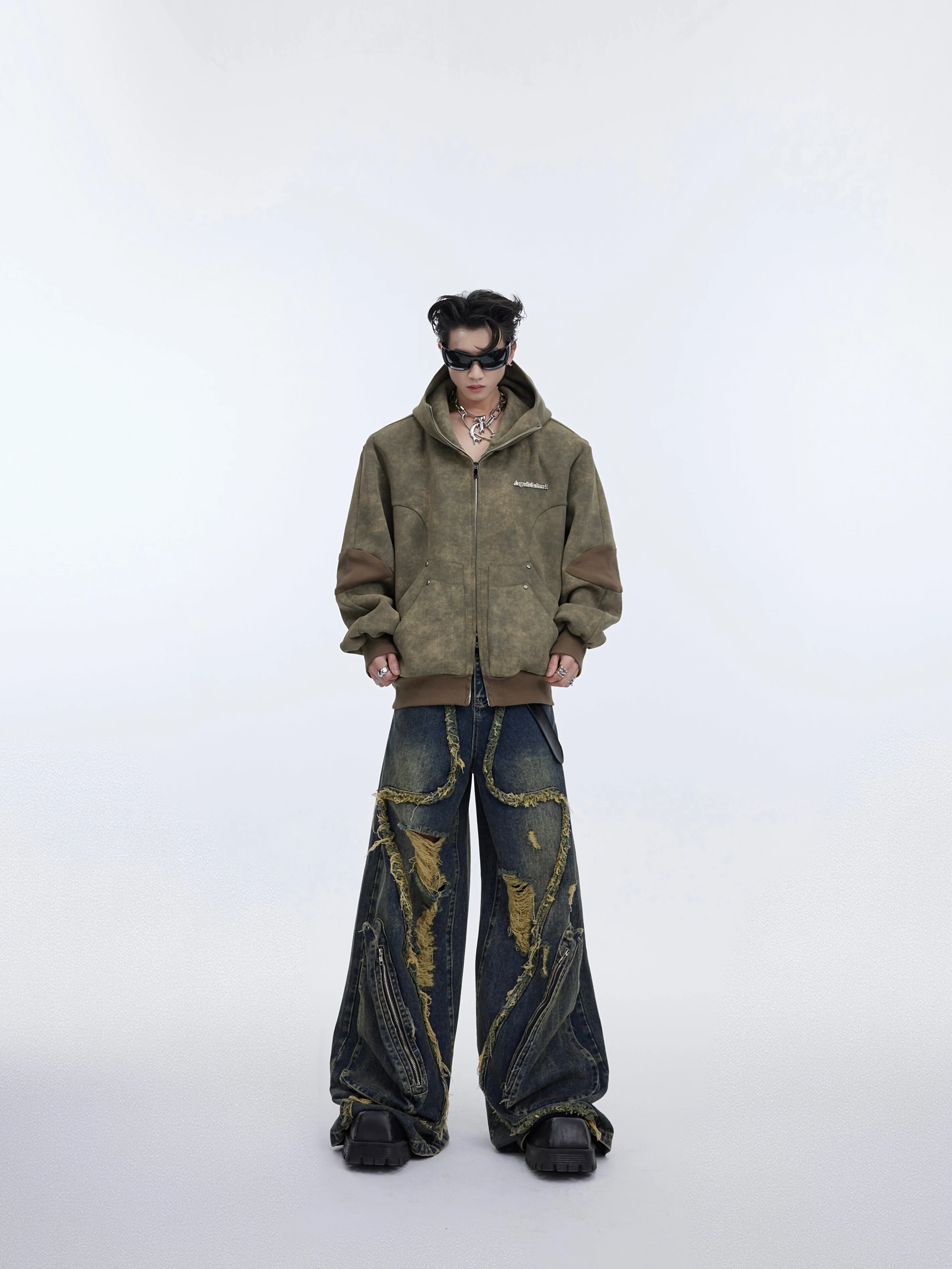 Title 5, Retro Distressed Sweater Cardigan with Stitchin...