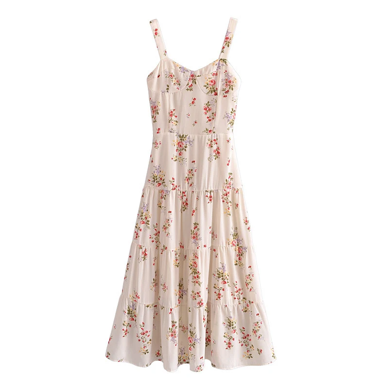 Vestido feminino estilo francês vintage pequeno floral estampado cintura alta slim fit suspensórios emagrecedores — foto 9