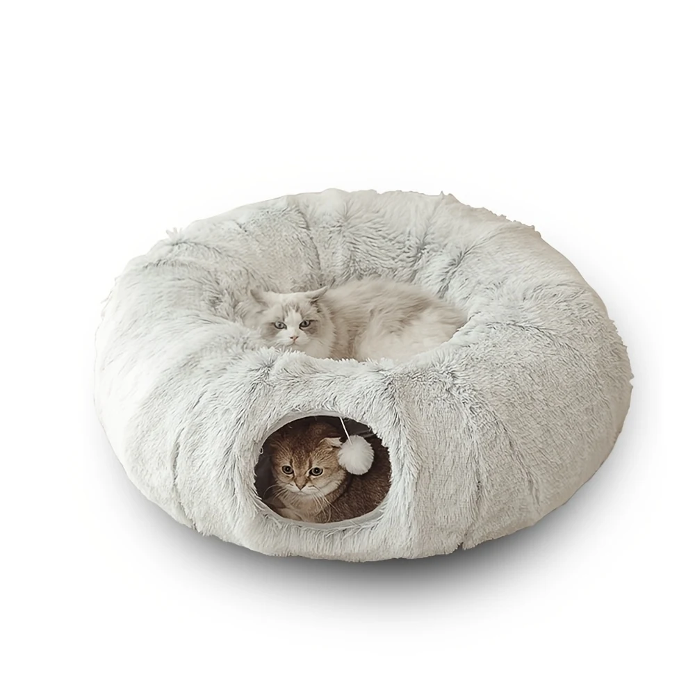 Winter Cat Nest Cat Tunnel Round Plush Warm Pet Nest Foldable Cat Tunnel Kennel Comfortable Indoor Cat House — photo 5