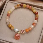 Pulseira com pingente de ágata e jade Jinsi natural de caqui, para sorte e proteção, realçando beleza e bem-estar. — foto 9