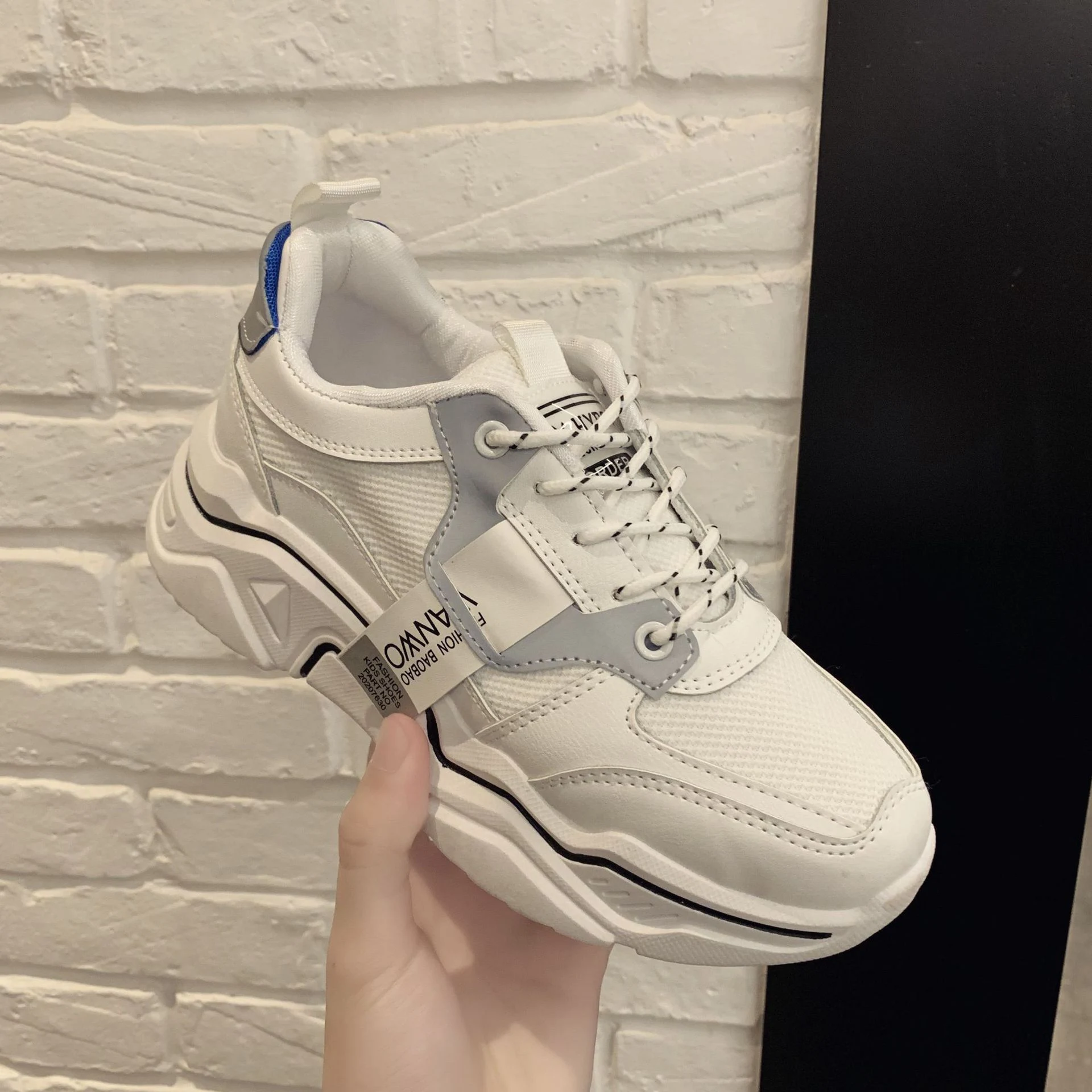 Title 3, Womens Fashion Thick-Soled Mesh White Shoes. L...
