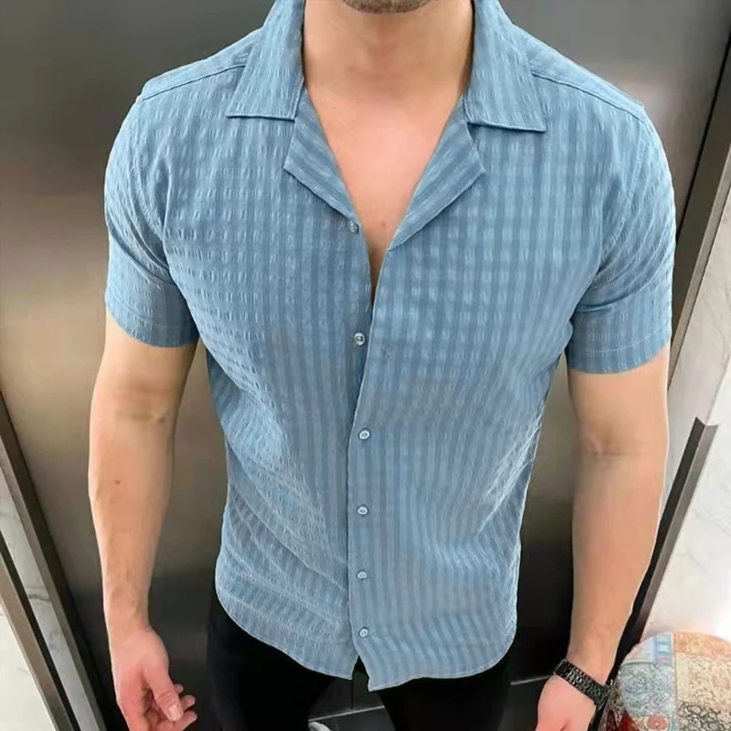Title 5, Mens Solid Color Short Sleeve Lapel Cotton Jac...
