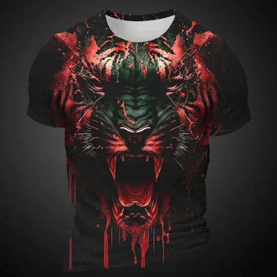 Men's 3D Tiger Pattern Short Sleeve T-shirt. Stylish and comfortable summer tee featuring a bold tiger design. Perfect f — photo 5