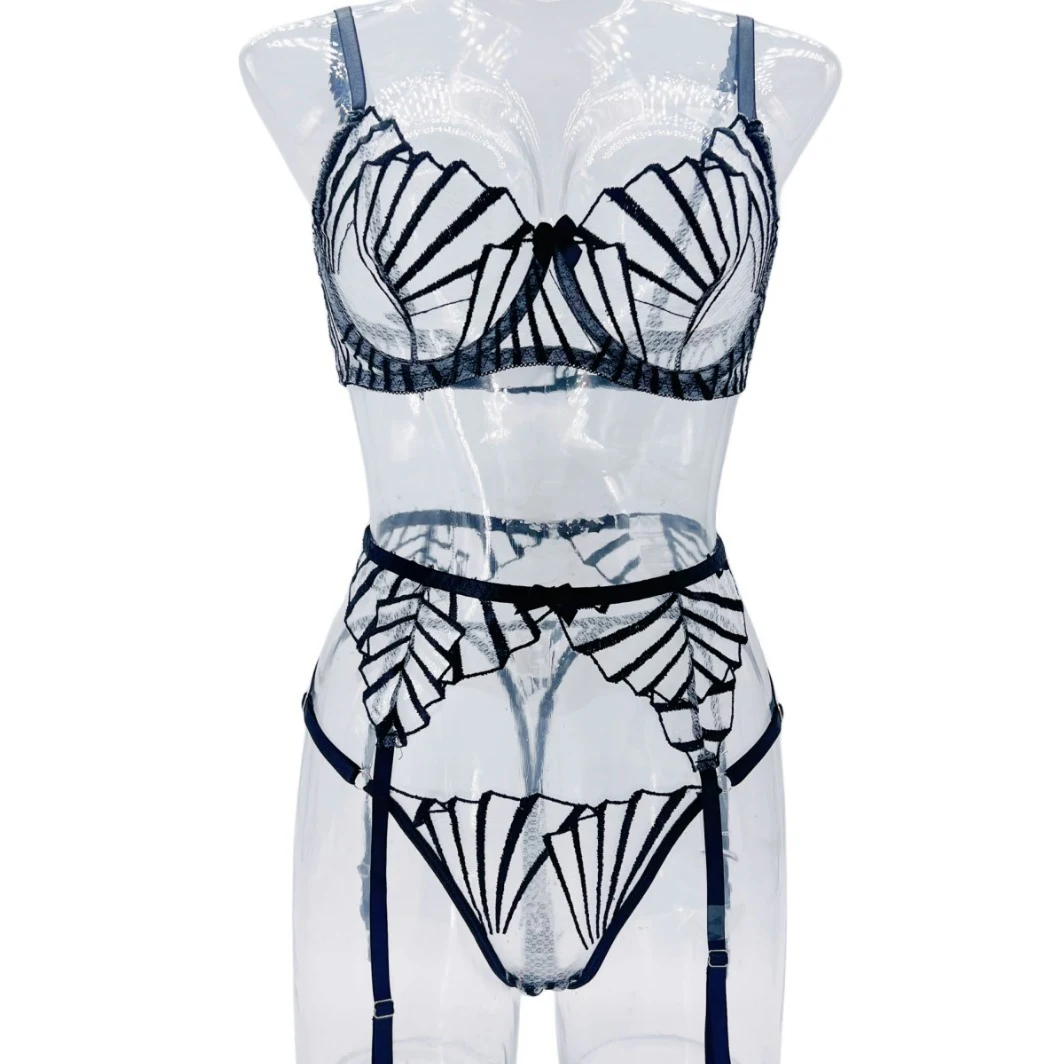 Women's Three-piece Suit with See-through Mesh Stripes. A stylish and versatile ensemble offering a chic and modern look — photo 1