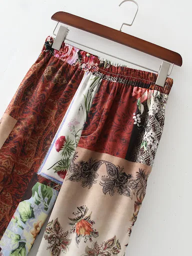 Title 2, Elastic High Waist Printed Patchwork Slacks, st...