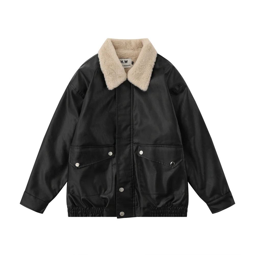 High Street Loose Casual Motorcycle PU Leather Jacket. Comfortable and stylish for everyday wear, offering a relaxed and — photo 4