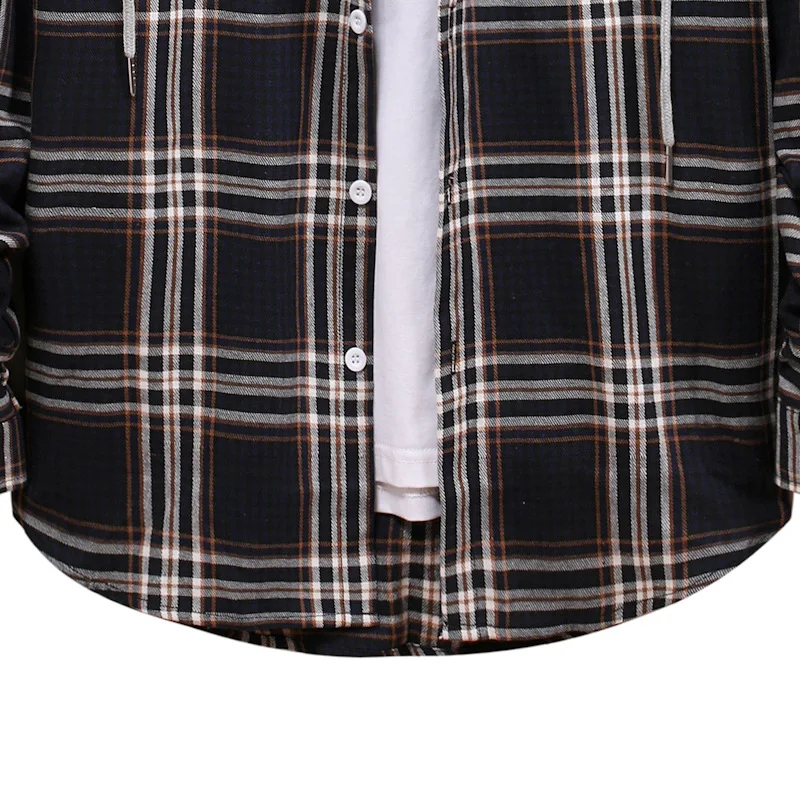 Title 8, Camisa xadrez masculina jaqueta com capuz outon...