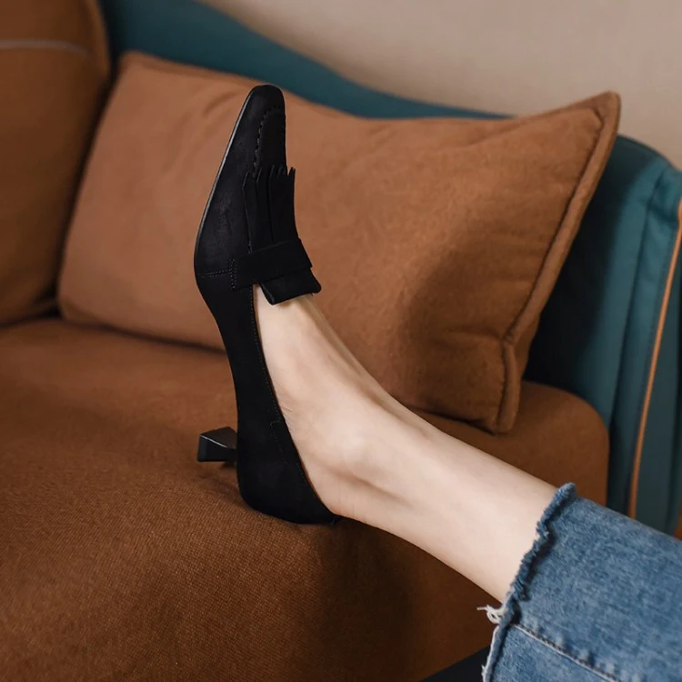 Title 5, Womens Simple Square Toe Retro Chunky Heel Sho...