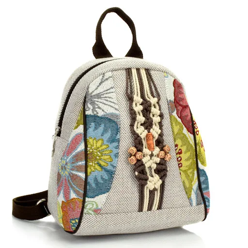 Title 4, Mochila escolar retro de algodón y lino tejido,...