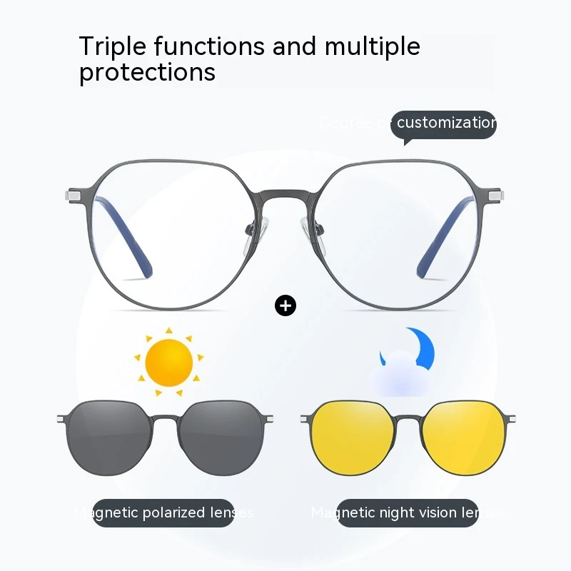 Óculos de sol polarizados três em um com sucção magnética, visão nítida e proteção UV. Lentes intercambiáveis para diversas situações. — foto 9