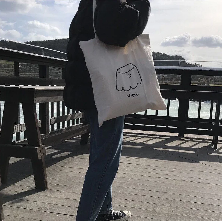 Title 3, Grey Cotton Cloth Bag with Simple Strokes Desig...