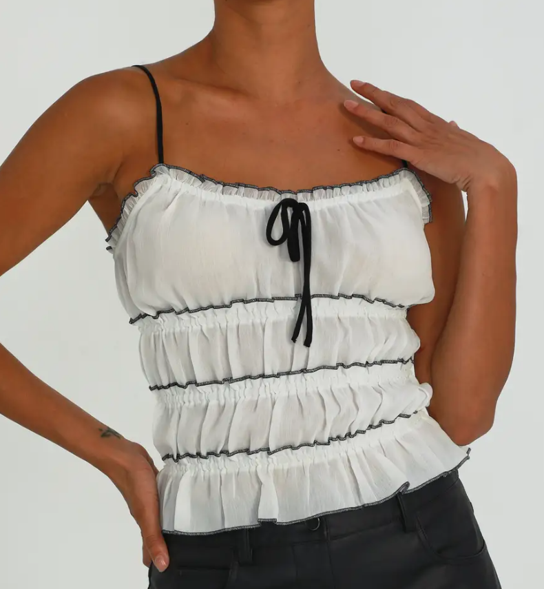 Title 4, Cute Lace Up Bow Ruffles Spaghetti Strap Camis Y2k