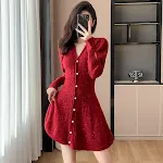 Vestido casual de Ano Novo e Natal, com cintura marcada, ideal para um visual elegante e charmoso nas festas de fim de ano. — foto 7