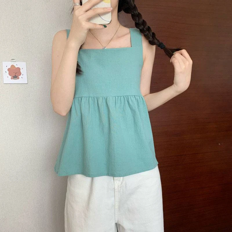Title 2, Solid Color Square Neck Playful Baby Shirt Summ...
