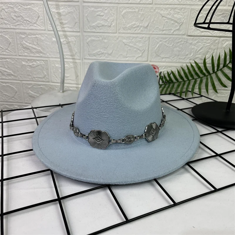 Silver Square Chain Top Hat Fedora Hat, wide brim, flat edge, woolen, perfect for a stylish look, suitable for both casu — photo 21