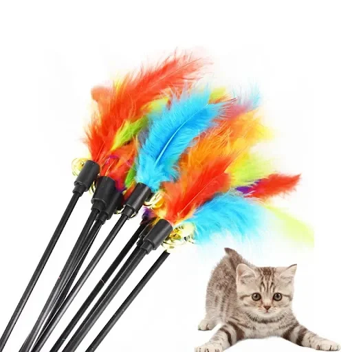 1pcs Funny Kitten Cat Teaser Interactive Toy Rod with Bell Feather Toys For Pet Cats Stick Wire Chaser Wand Toy Random C — photo 1