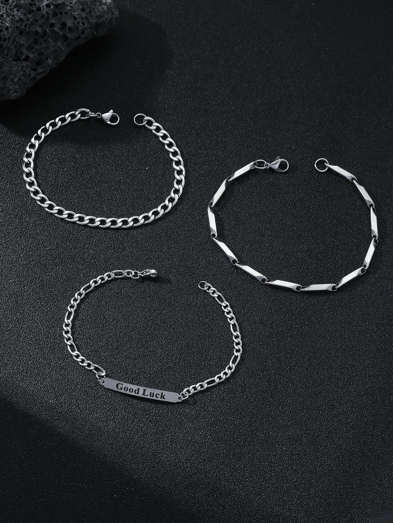 Title 3, Pulseira feminina de três peças em aço inoxidáv...