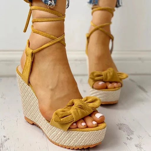 Title 2, Fashionable Wedge Fish Mouth Bow Sandals for wo...
