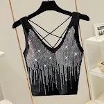 Vertical Waterfall Hot Drilling Shiny Design Back Cross Short Strap Tube Top for a chic and trendy look, perfect for war — photo 15