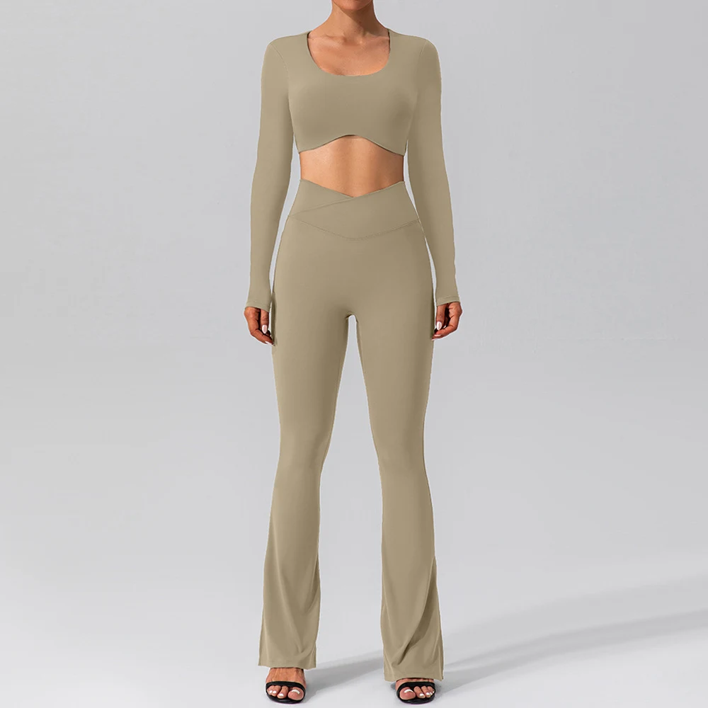 Conjunto de yoga casual feminino manga longa Roupa esportiva confortável e elegante Ideal para exercícios e relaxamento Tecido respirável e flexível — foto 4