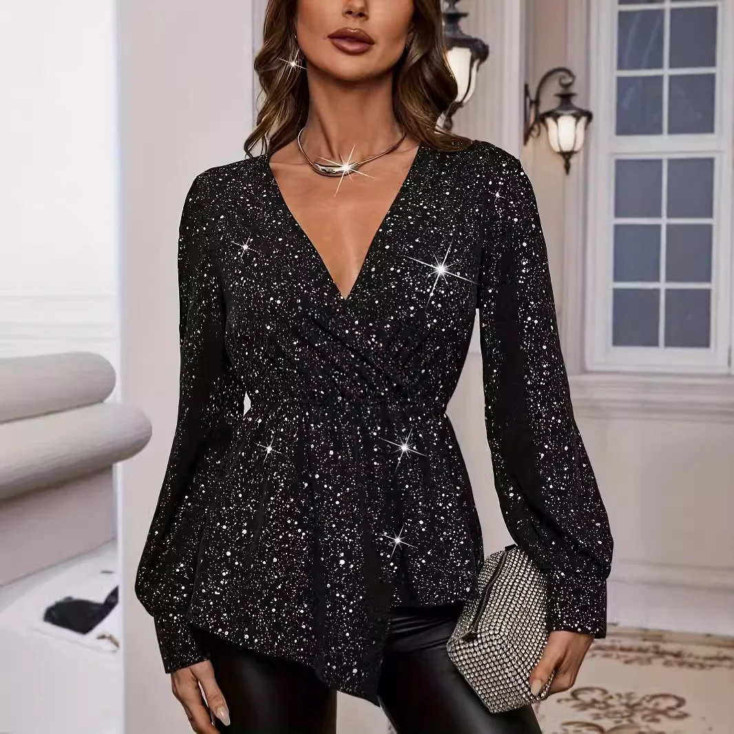 Women's Tops V-neck Long Sleeve Fashion Stylish and Versatile Clothing for Women Comfortable and Chic Perfect for Any Oc — photo 5