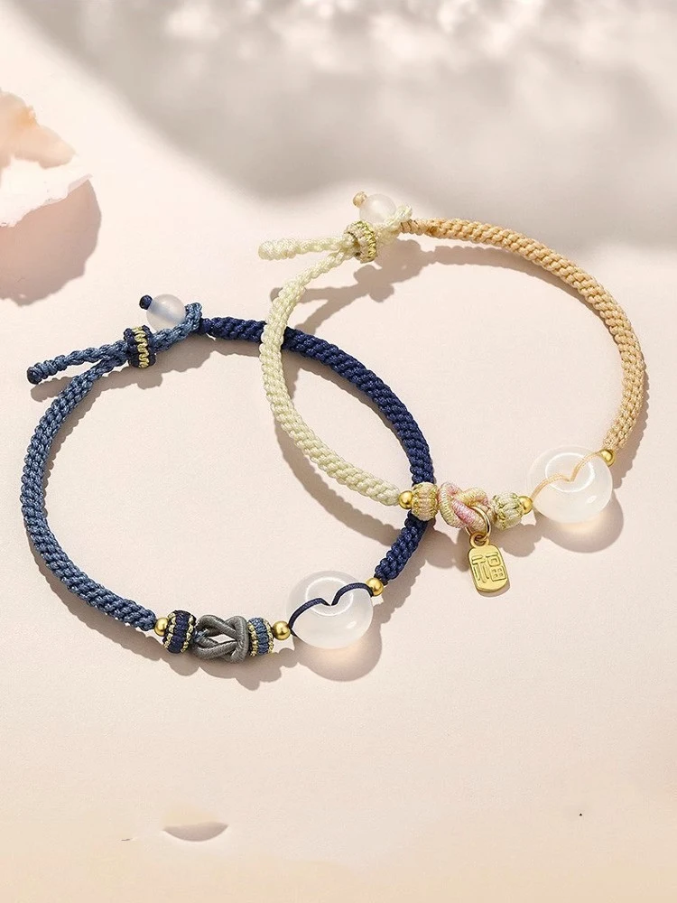 Pulseira de casal com ágata branca e tira tecida Presente comemorativo para namorado ou namorada. Demonstre seu amor. — foto 9