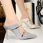 Sapatos femininos sexy para boate, estilo europeu e americano, salto alto, tecido com lantejoulas, sandálias de verão perfeitas. — foto 7
