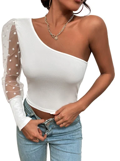 Title 11, Womens Mesh Perspective Polka Dot Half Sleeves...