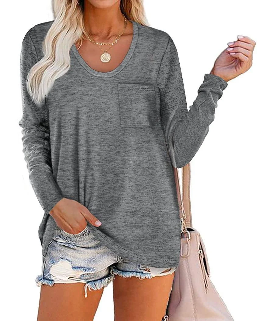 Title 6, Striped Pocket Long-sleeved Casual Loose Top, a...