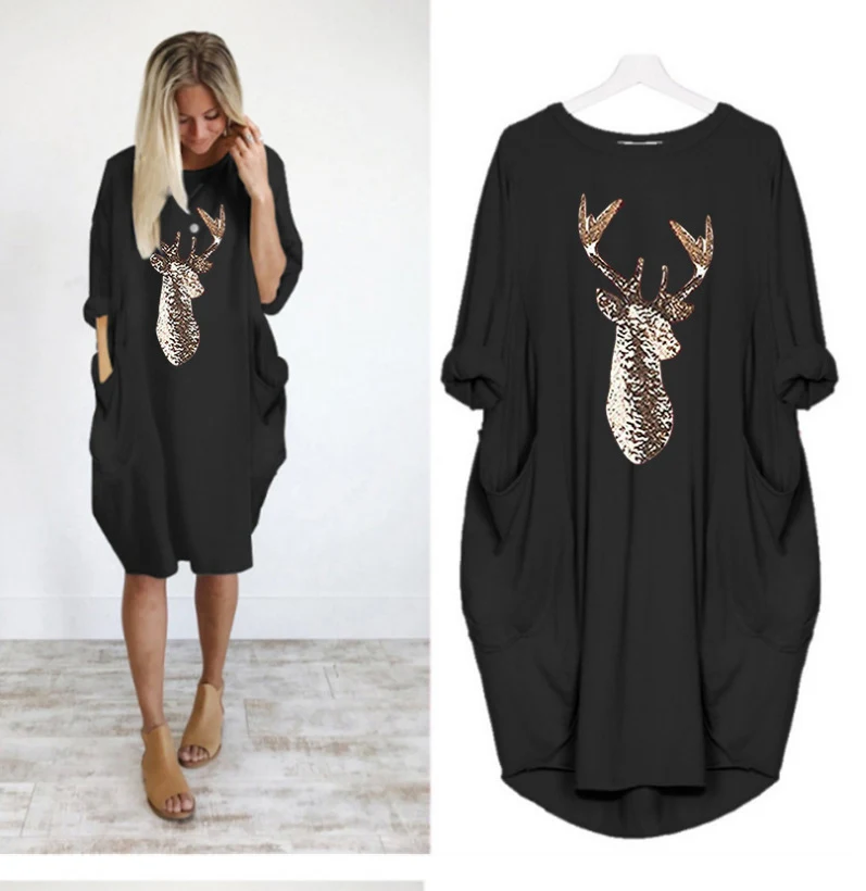 Christmas Pattern Printed Sweater Dress Round Neck Spring And Autumn Dress — photo 11