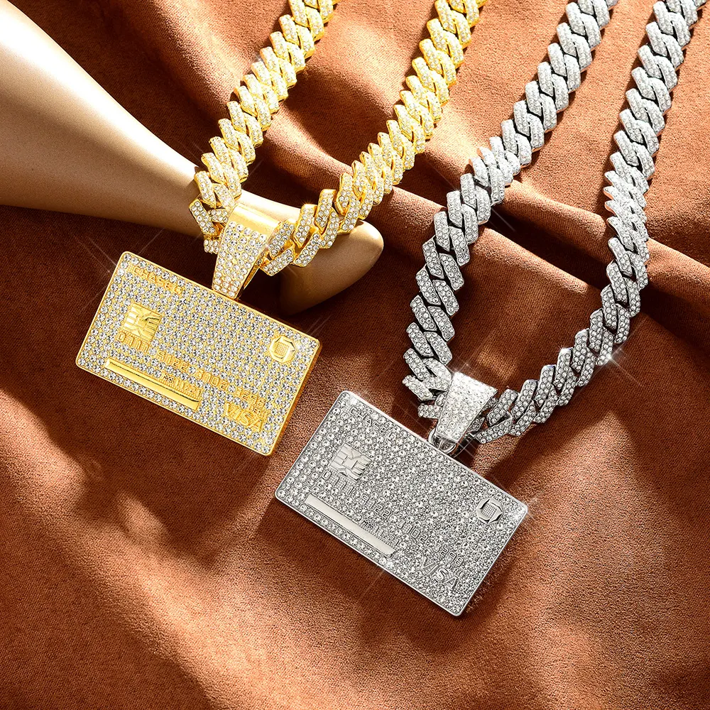 Colar Pingente Hip Hop Full Diamond Bank Card. Design criativo e moderno, perfeito para homens que buscam estilo e sofisticação. — foto 5
